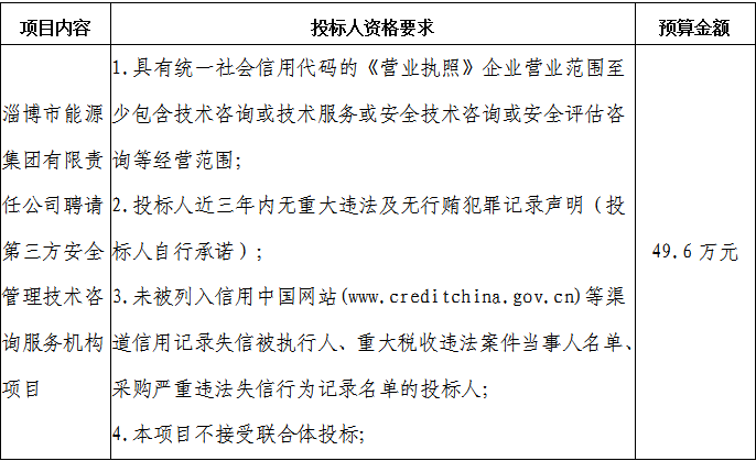 淄博市能源集团有限责任公司聘请第三方安全管理技术咨询服务机构项目公开招标公告(图1)